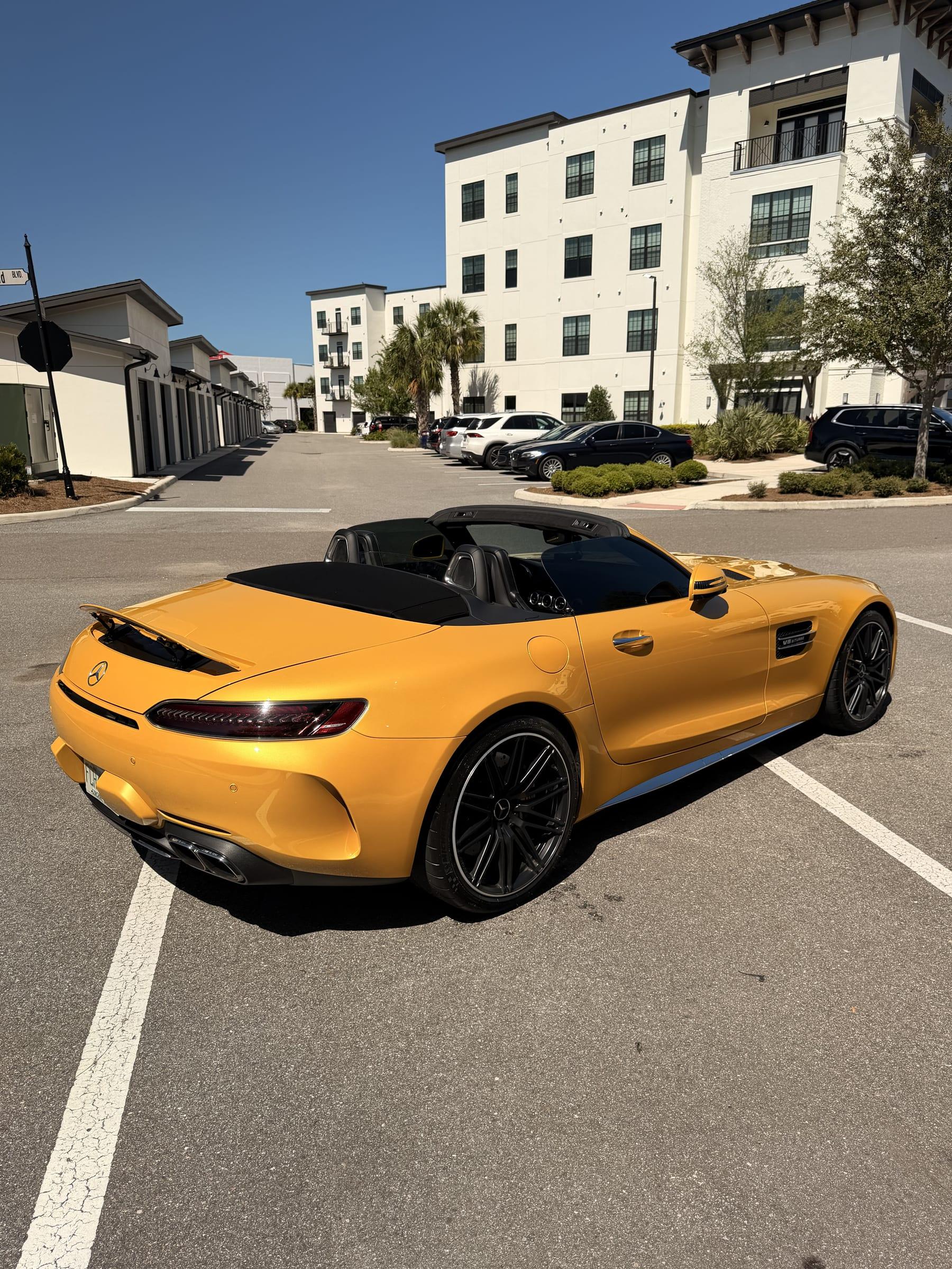 Yellow Mercedes-AMG GT C Roadster finished after a Luxury inside and out detail in Wesley Chapel